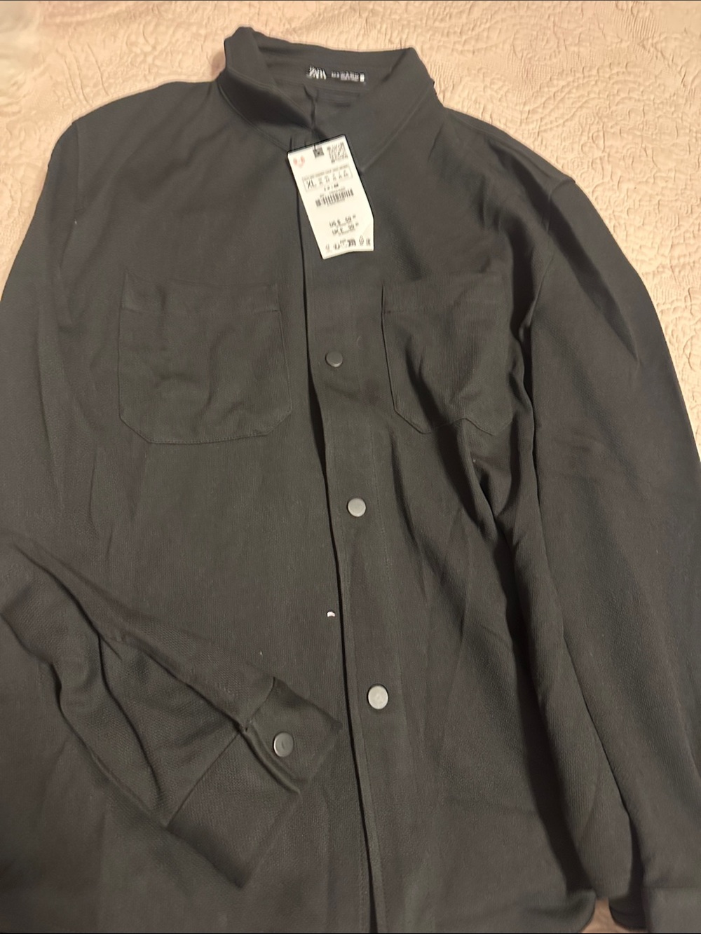 Zara Men's Black Lightweight Snap-Front Shirt Jacket